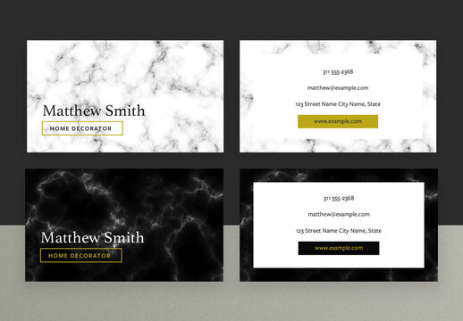 Business Card Layouts with Marble Backgrounds