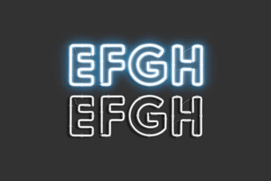 Decorative E F G H letters, neon font mockup
