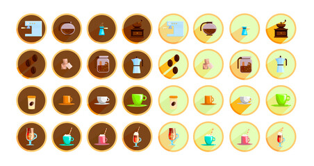 Set of flat icons and stickers for cafes .