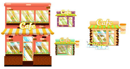 Set of flat illustrations of a coffee shop