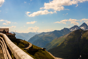 spectacular view of a handrail with mountains at the Grossglockner in the austrian alps