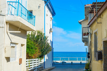 Empty street sea  Larnaca, Cyprus