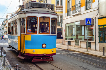 Naklejka na ściany i meble Vintage tramway oldtown Lisbon Portugal