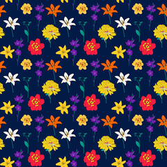Fototapeta na wymiar Abstract Hand Drawn flower seamless pattern background. Vector Illustration