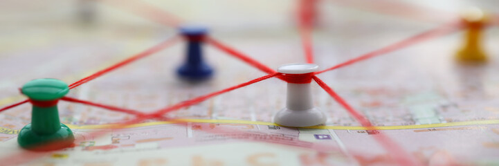 Map with colorful plastic pins
