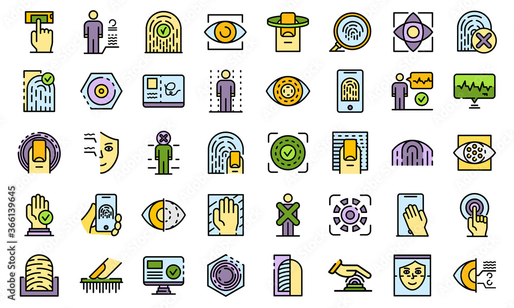 Poster biometric authentication icons set. outline set of biometric authentication vector icons thin line c