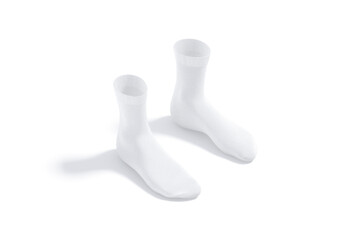 Blank white long socks mockup pair, side view