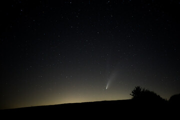 Neowise comet sight on a summer night in val d'Orcia. 2020, Tuscany, Italy