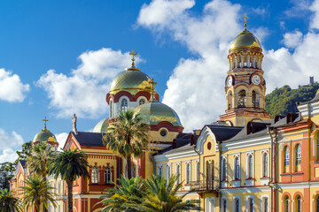 Domes of New Athos monastery, famous landmark, Abkhazia