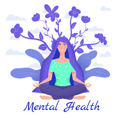 Mental health yoga meditation woman sit in the lotus position meditate