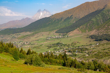 Fototapeta na wymiar Caucasus Mountains and Mount Ushba in Georgia