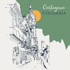 Fototapeten Sketch illustration of Cartagena, Colombia © EnginKorkmaz