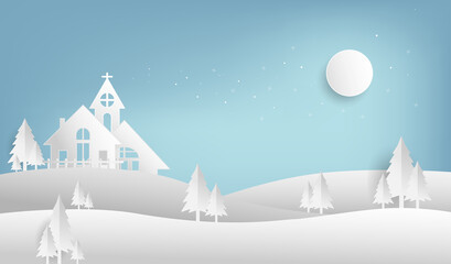 Christmas background illustration style
Merry Christmas and happy new year Backdrop vector style Cut paper