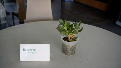 Reserved table sign in a restaurant 