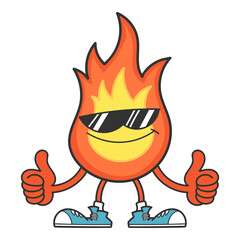 Smiling fireball with sunglasses cartoon
