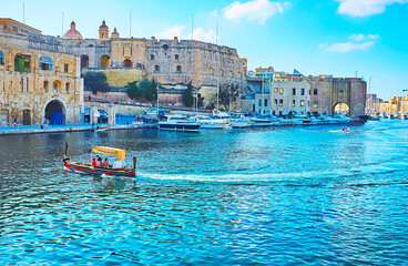 Maltese water taxi, Birgu, Malta