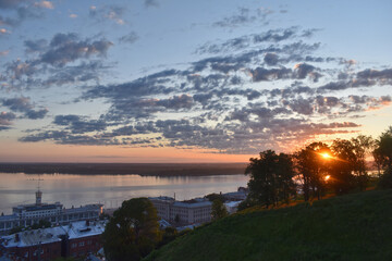dawn on the embankment of the Volga River. Nizhny Novgorod