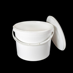 White plastic bucket with handle isolated on a white background. - 366148869