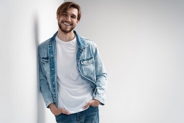 Fashion portrait of young man wearing jeans jacket - Powered by Adobe