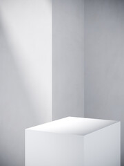Minimal cosmetic background for product presentation. Sunshade shadow on plaster wall. 3d render illustration. 