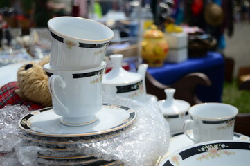 tea pot and cups at a flea market