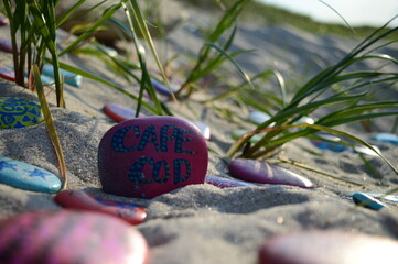 Painted stones on the beach
