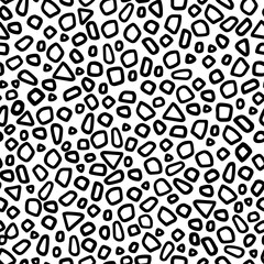 Abstract hand drawn vector seamless pattern. Simple background of random shapes. Black monochrome wallpaper isolated on transparent. Universal design for prints, wrapping, fabric, textile, ornament.
