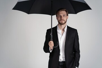 Businessman in a suit standing under black umbrella © opolja