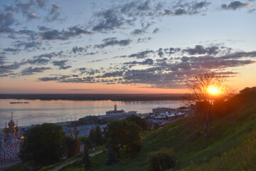 dawn on the embankment of the Volga River. Nizhny Novgorod