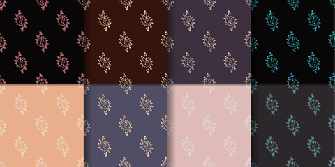 Fototapeta premium Set of eight fractal seamless patterns. Vector background for creative design
