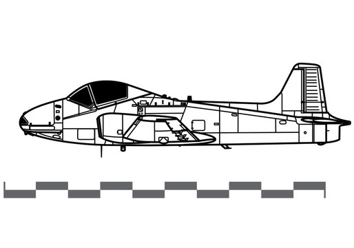 BAC Jet Provost. Vector drawing of jet trainer aircraft. Side view. Image for illustration and infographics.