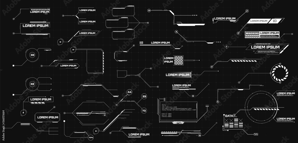 Fototapete Futuristic interface hud design. Digital data visualization. Digital modern communication. Callouts titles. Big collection Callout bar labels, information call box bars, modern digital info boxes