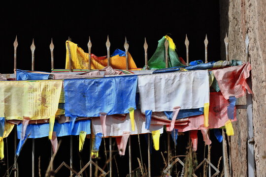 Lung ta-Wind Horse type Buddhist prayer flags-Thirtythree Heaven Grottoes-MatiSi temple-Zhangye-Gansu-China-0968