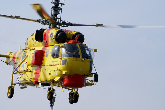 Braga, Norte Region, Portugal. April 21, 2009. A Russian-made Kamov-32 helicopter from the Portuguese Government takes off from the Braga Aerodrome for firefighting in the region.