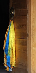 Colorist Tibetan Buddhist khatas-traditional ceremonial scarfs. Thirty-three Heaven Grottoes-Zhangye-Gansu-China-0983