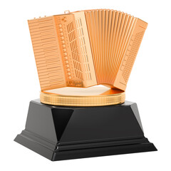 Music award, golden accordion concept. 3D rendering