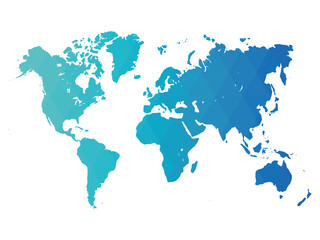 Fototapeta na wymiar Map of World. Blue low poly gradient of rhombus shapes. Modern vector polygonal design