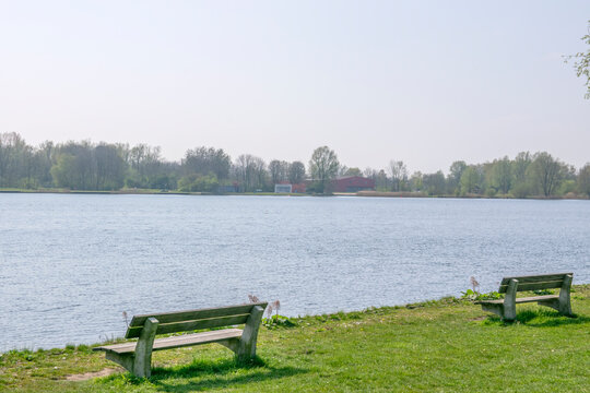 Benches At The Gaasperplas Lake At Amsterdam The Netherlands 2019