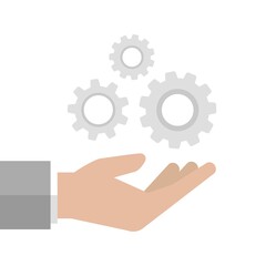 Hand hold gear. Installation and support icon isolated on white.