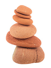 Fototapeta na wymiar Balance red stones are arranged in a pyramid shape isolated on a white background. Zen stones.