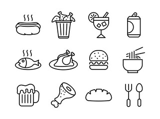 Foods and Drinks line Black icons style 8 vol 3