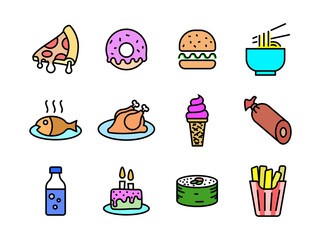 Foods and Drinks line colored icons style 8 vol 1