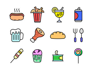 Foods and Drinks line colored icons style 8 vol 4