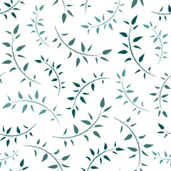 Seamless floral pattern. Repeating texture of blue and turquoise shabby sprigs on white background.