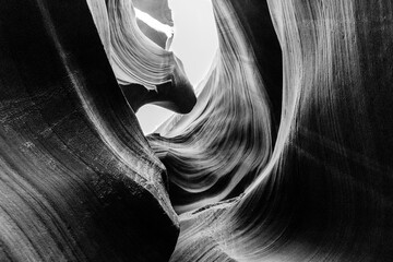 black and white view of antelope canyon - obrazy, fototapety, plakaty