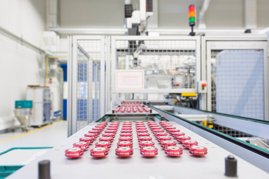 Products on conveyor belt in a factory