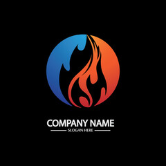 Obraz premium Abstract Fire Flame logo template on black background. Corporate branding identity