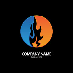 Abstract Fire Flame logo template on black background. Corporate branding identity