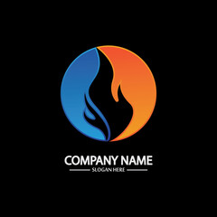 Abstract Fire Flame logo template on black background. Corporate branding identity