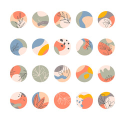 Big bundle of insta highlights covers.Modern vector layouts with hand drawn organic shapes and textures.Abstract backgrounds.Trendy design for social media marketing.